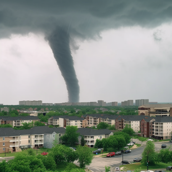 Tornado approaching a neighborhood